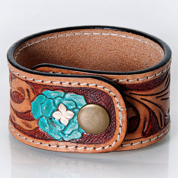 American Darling ADBRF176 Hand tooled carved Genuine Leather Bracelet women